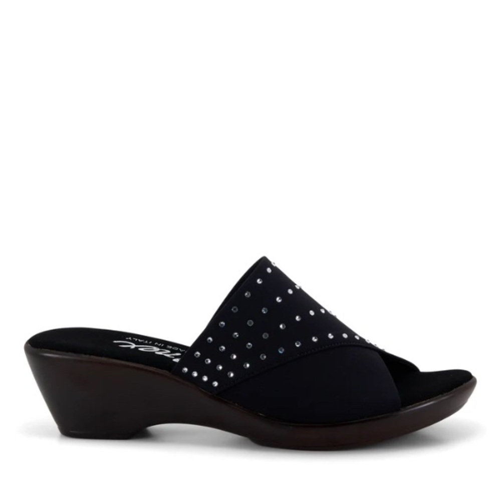 Onex style Nori Black Slip-On Wedge Sandal with Rhinestone Accents size 7